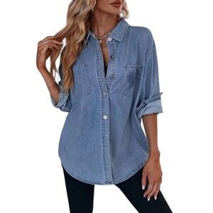NEW Light Blue Oversized XL Light Blue Denim Shacket Button Down Shirt